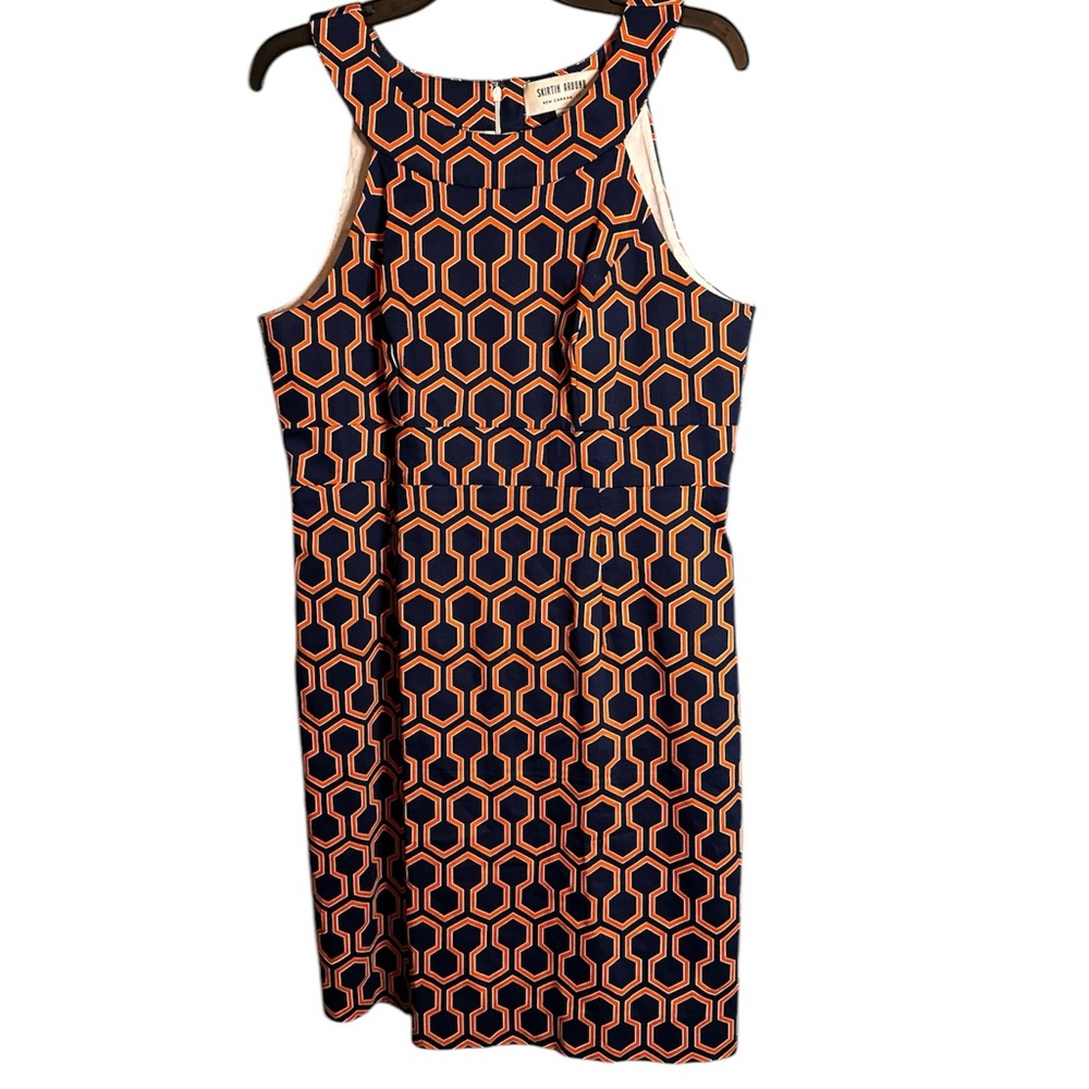 Skirtin Around navy and orange hexagon cotton dress size 12